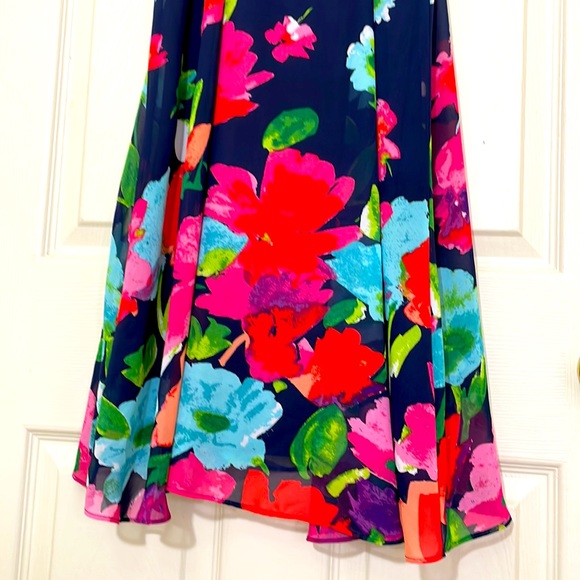 Betsey Johnson Halter Neck Navy Blue Floral Dress Size 8 - Picture 4 of 7